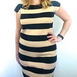 Premise Stripe Sweater Dress Tan Black Medium Wool